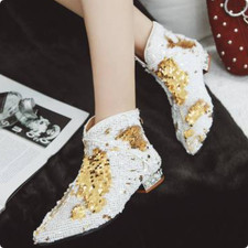 Women's Stage Glitter Flat Heel Sequins Ankle Boots Performance Shoes Plus Size