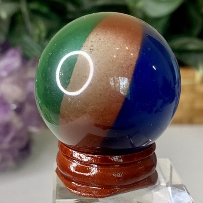 Fiber Optic Glass Rainbow Cat's Eye Polished Sphere Crystal Ball W Stand 1 1/2''