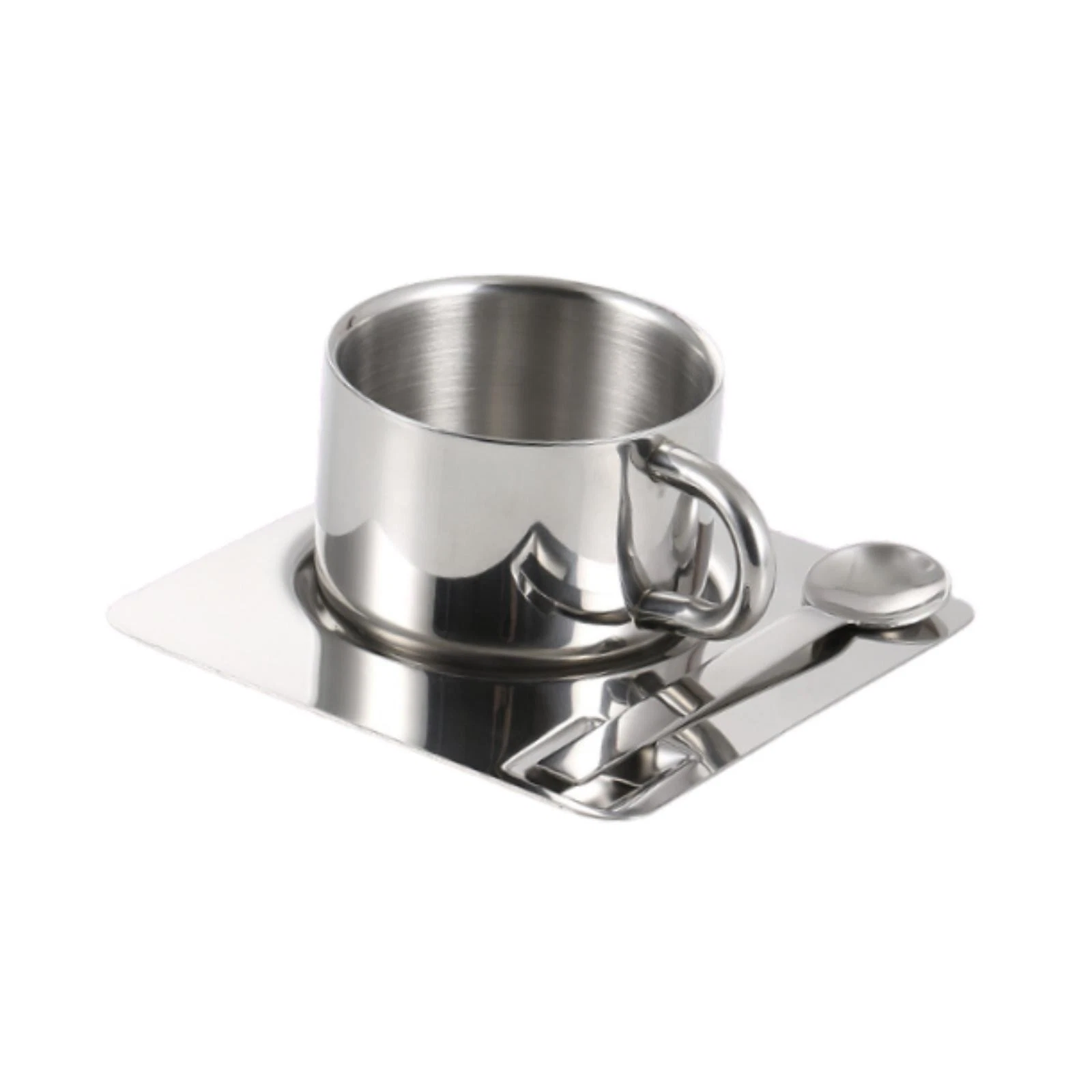 Coffee Cup Spoon Plate Set Milk Cup Stainless Steel Serving Plate Coffee Spoon