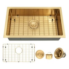 32" x 19" Gold Undermount Kitchen Sink 16 Gauge Stainless Steel Single Bowl Sink