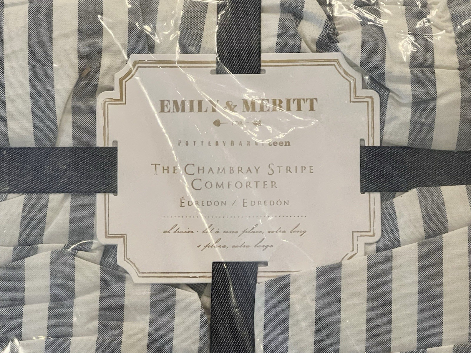 NEW Pottery Barn Teen Emily & Meritt Chambray Stripe Twin Comforter/Quilt & Sham