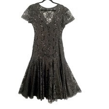 VTG Shuet Young HW Collections Dress 9/10 Black Lace Sequin Fit Flare USA Witchy