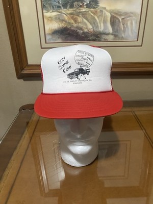 80s-90s Cozy Corner Cafe Trucker Hat Red And White Snap Back Vintage