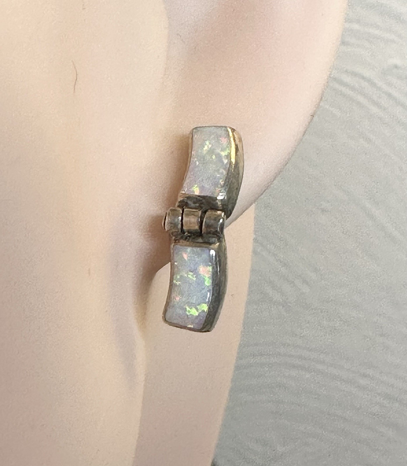 Lovely White Opalite Rectangular 970 Silver Hinge… - image 2
