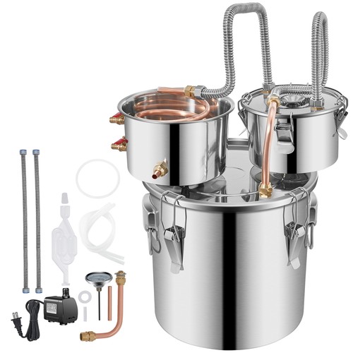 Alcohol Still, 3 Gallon,Stainless Steel Alcohol Distiller Copper Tube & Build-in