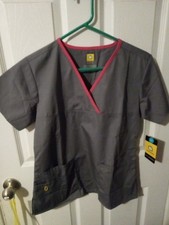 Wonderwink Origins Scrub Top Small Pewter w/ Pink NWT