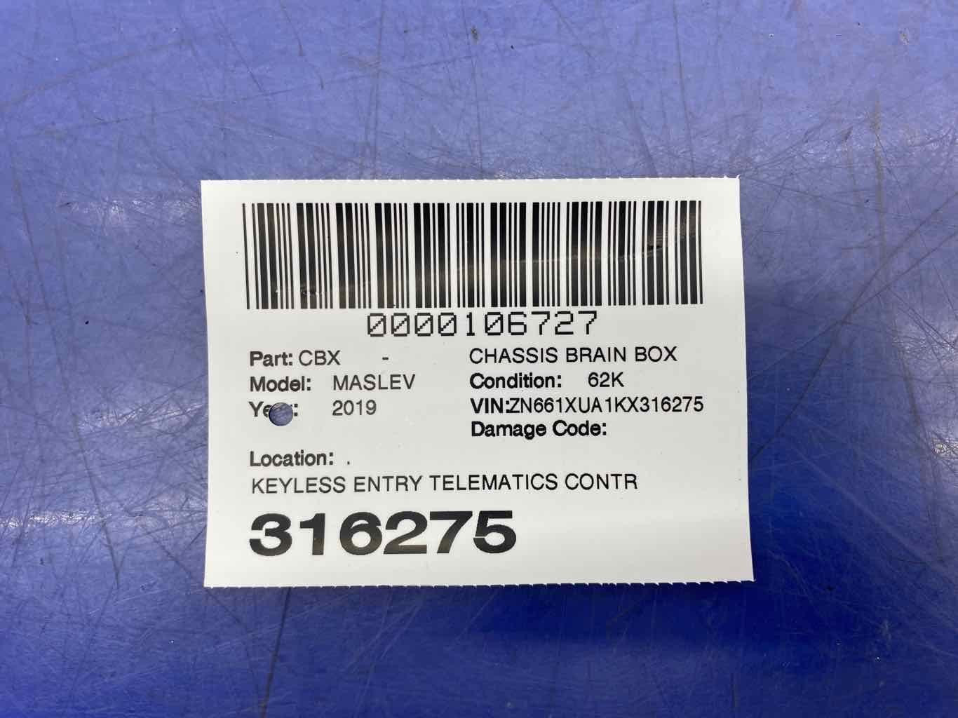 2017 - 2020 MASERATI LEVANTE KEYLESS ENTRY TELEMATICS CONTROL MODULE 670105418