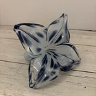 Genuine Italian Art Blown Large 8in. Glass Flower Murano Blue White Green Italy