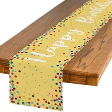 Polka Dot Happy Birthday Table Runner, Seasonal 13" x 72", Table Runner Yellow
