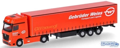 Herpa Gebrüder Weiss Mercedes Benz Actros Gigaspace Gardinenplanenauflieger - Bild 1 von 4
