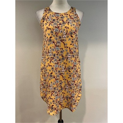 Floral Sleeveless Shift Dress in Mustard Yellow size small