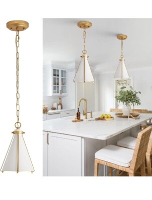ホワイト コーン型 ペンダントライト 2 Pack Modern Cone Pendant Lights, White & Gold Hanging Lights Bar