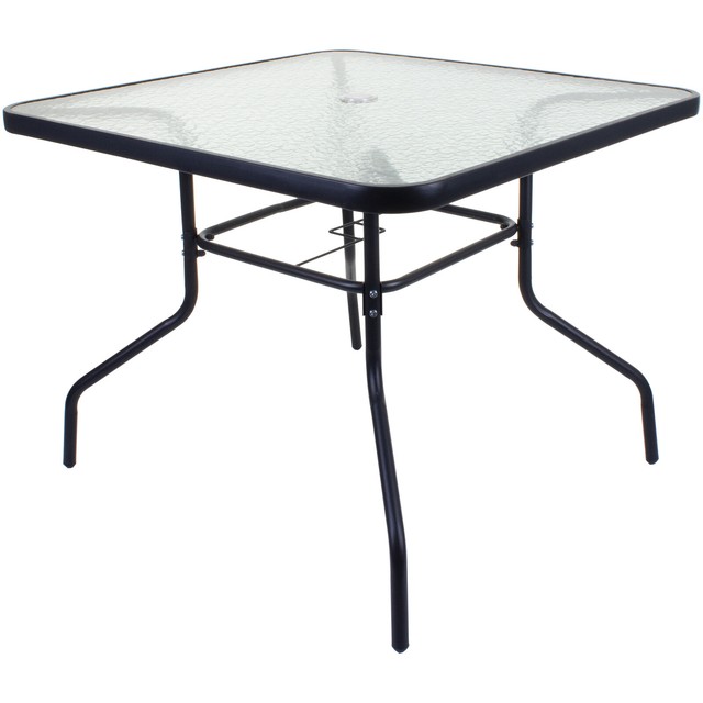 100cm Square Glass Table Black Metal Frame Outdoor Garden Patio Furniture Large For Sale Online Ebay