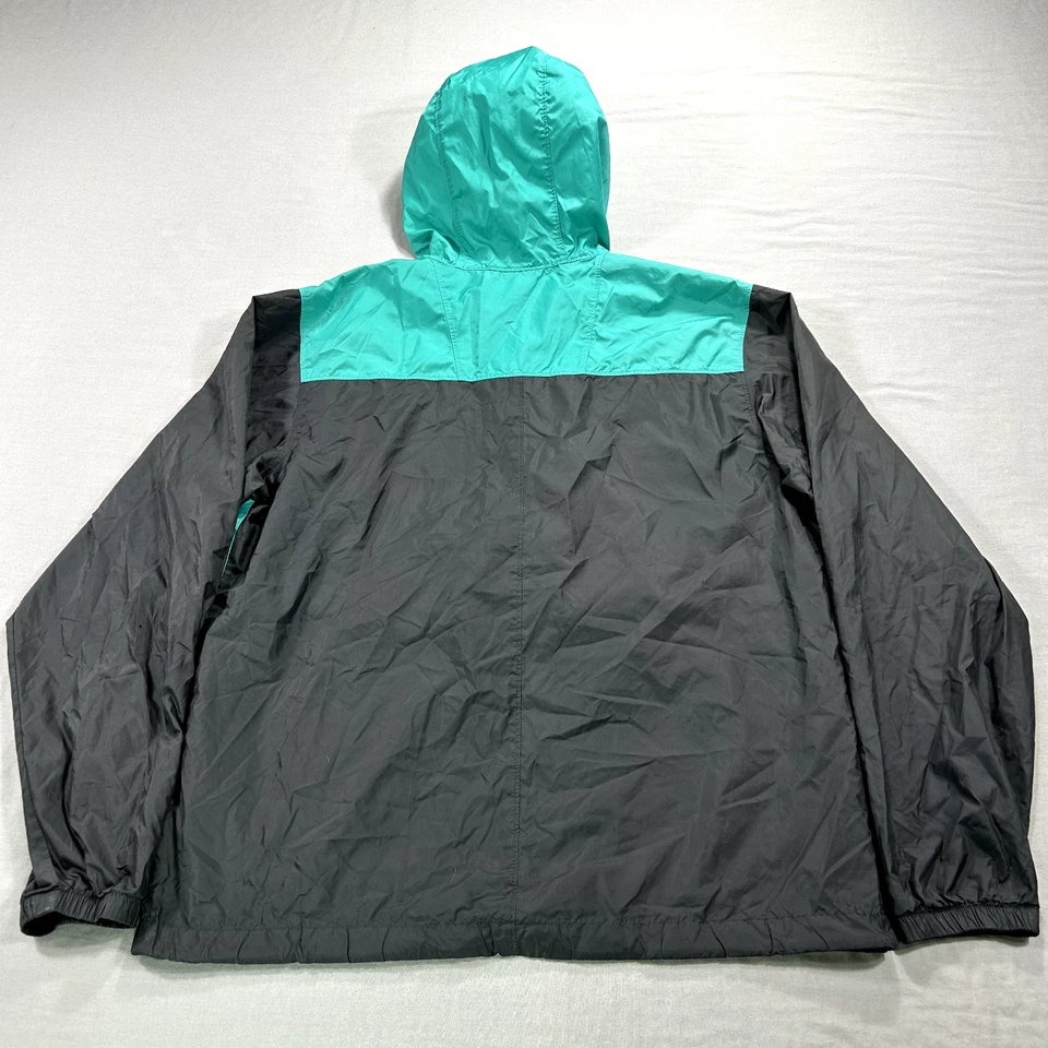 Chaqueta cortavientos Columbia para hombre mediana negra verde azulado con capucha al aire libre senderismo lluvia * Foto 2 de 4