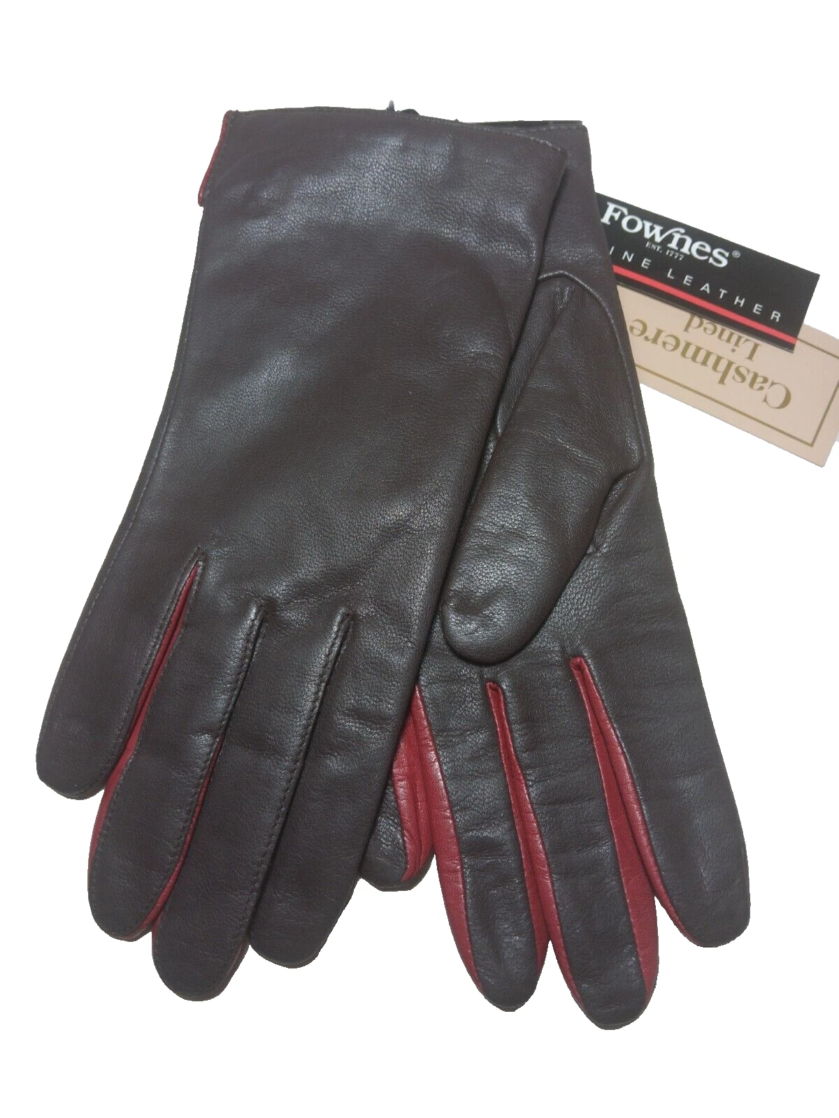 Fownes 100% Cashmere-Lined Leather Gloves Womens Size 6.5 Brown/Red