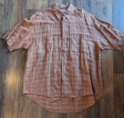 E. Magrath Mens Linen Blend Orange Shades Button Down Short Sleeve Shirt Sz XL