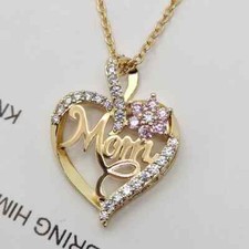 Women Heart Flower Mom Rhinestone Pendant Necklace Mother's Day Gift Jewelry