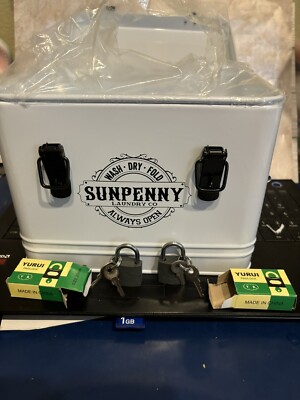 Sunpenny Metal Farmhouse Laundry Soap Pods & Dryer Sheet Holder w/ 2 locks