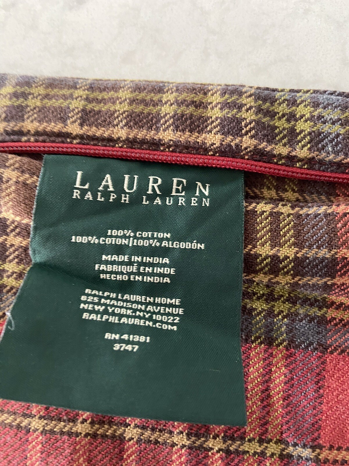 Ralph Lauren Plaid Throw Pillow Red Multi W Feather Insert eBay