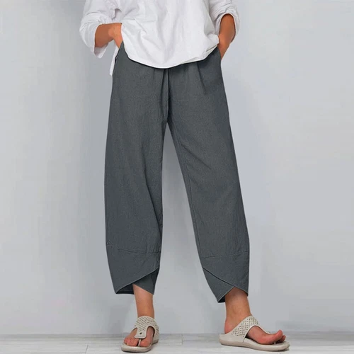 Summer Womens Ladies Cotton Linen Baggy Casual Harem Pants Trousers Plus Size - Picture 8 of 11