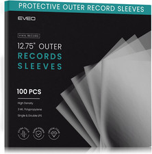 100 Crystal Clear Vinyl Record Sleeves - 3Mil Thick - Pack of 100