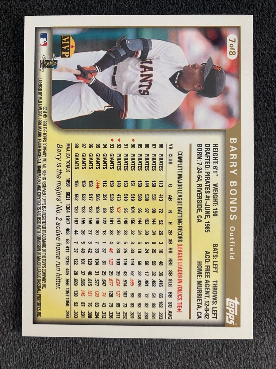 1999 Topps Oversize Silver Barry Bonds #7 of 9 - SF Giants | eBay