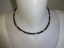 Collier kurze Halskette schwarz gold Rocailles Boho zart Dawanda Etsy Handarbeit