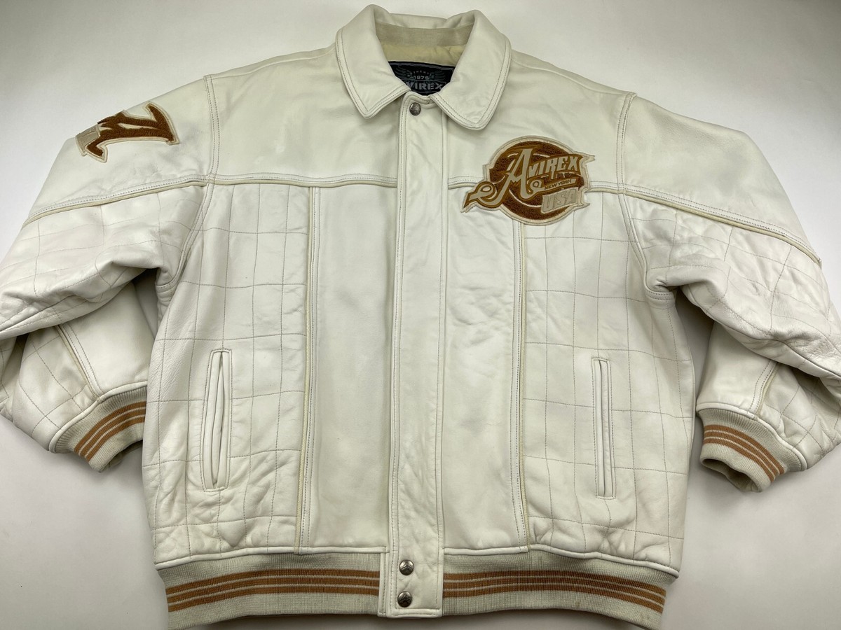 AVIREX leather jacket white vintage varsity coat 90s hip hop AVIREX leather jacket white vintage varsity coat 90s hip hop