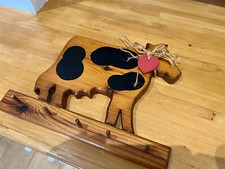 Wooden wall mounted coat/ key holder in shape of cow - unused