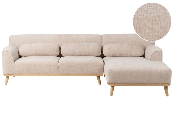 3-Sitzer Ecksofa L-Form Chenille Beige Chaiselongue Links Mehrere Kissen Simos-image