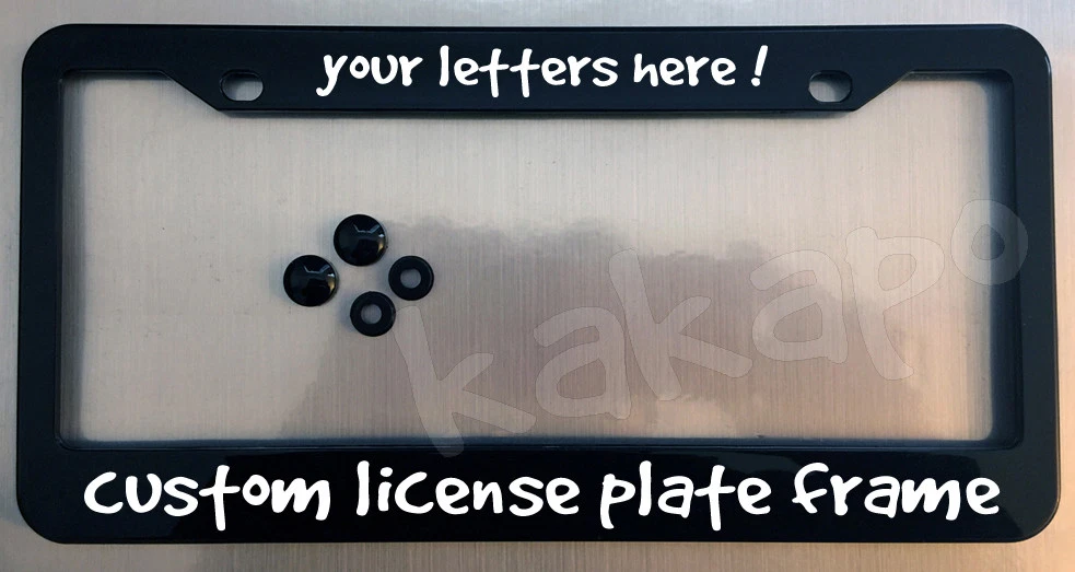 Custom Personalized Black License Plate Frame with Screw Covers, Custom Color and Font Options