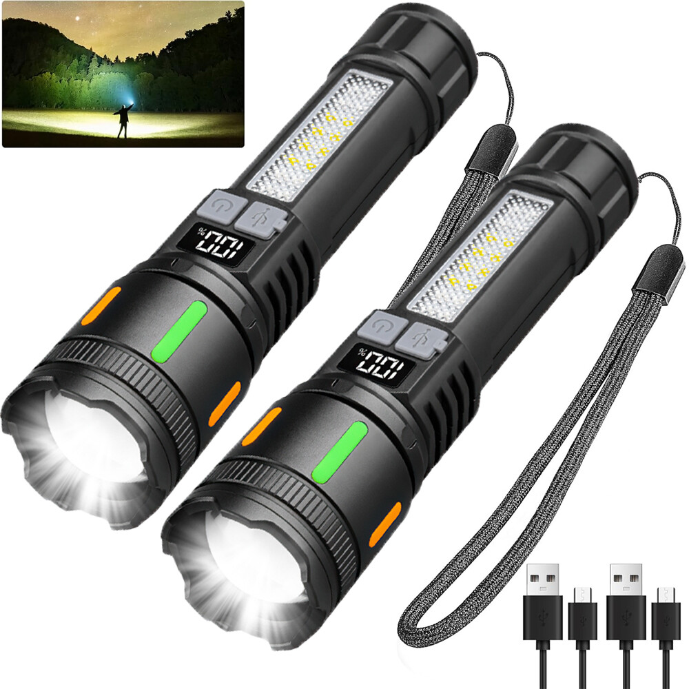 Rechargeable Flashlights 2 Pack Tactical Flashlight Digital Display Bright Torch