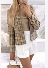 ZARA WOMEN FITTED CROPPED TEXTURED BLAZER Weave Tweed 2402/776 S 17.5" Ptp 90