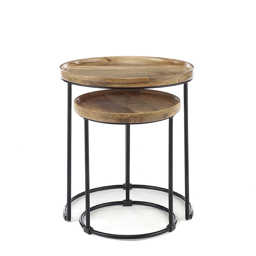 Elm Home And Garden Nest Of 2 Tables Solid Mango Wood 47.5cm H x 43cm W x 43cm D