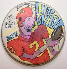 Limp Bizkit SIGNED Drumhead JSA LOA Durst +3 w/ Borland HAND DRAWN SKETCH RARE