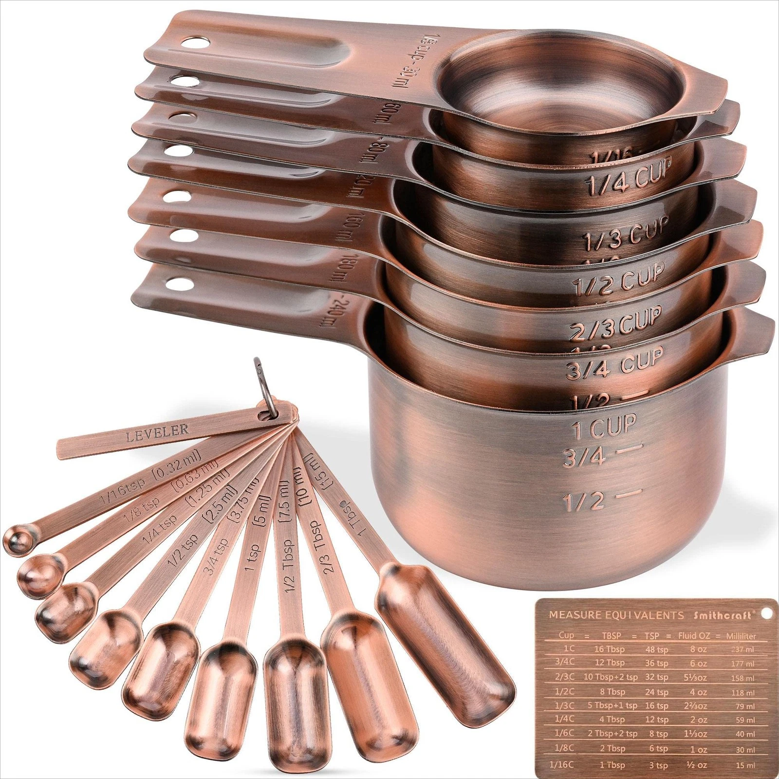 Smithcraft Measuring Cups and Spoons 7cups+9spoons, (A) Copper-7cups+9spoons