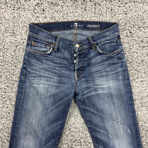 7 For All Mankind Jeans Mens 30x34 Button Fly Straight Leg Distressed Denim USA - Picture 3 of 19