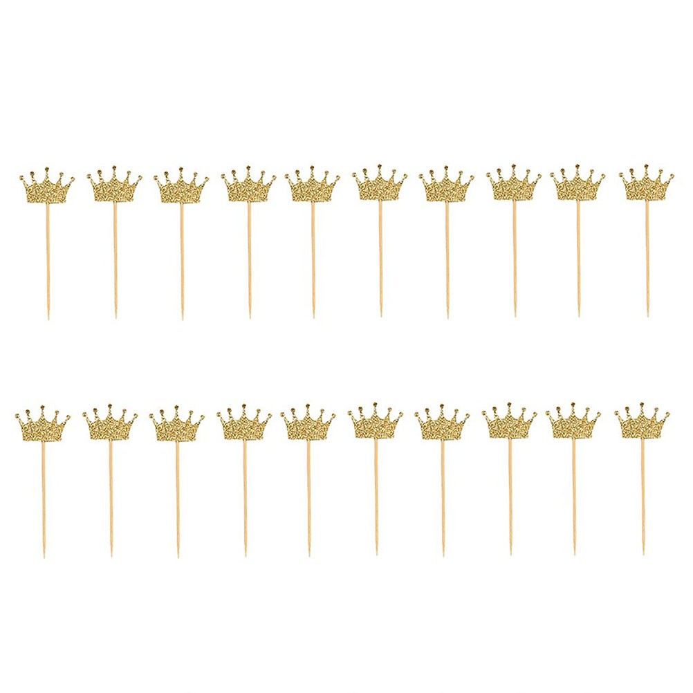 20 piezas Corona Brillo Dorado Topper Pastel Cupcake Topper Pick Party Favor