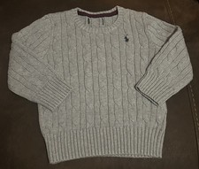 Polo Ralph Lauren Boys Size 5 Gray Cable Knit Cotton Crewneck Sweater Pony