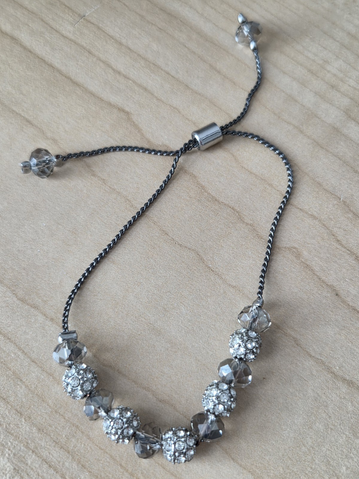 Adjustable Pull String Bracelet- Rhinestone Disco… - image 1