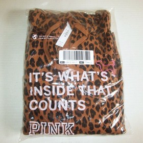 Victoria Secret PINK Campus Full-Zip Hoodie Sweatshirt Relaxed Fit Leopard LARGE