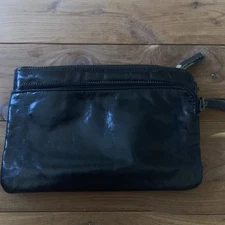 Latico BlackLeather Wristlet Clutch Double Zip Soft Bag Purse Small