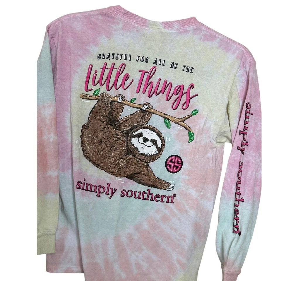 Camiseta manga larga Simply Southern Collection multicolor tie dye perezoso gráfico D6 Foto 4 de 4