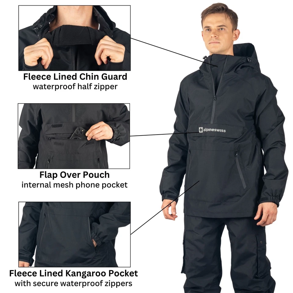 Alpine Swiss Men Anorak Snowboard Jacket Waterproof Windproof Winter Sport Shell - Image 3 of 4