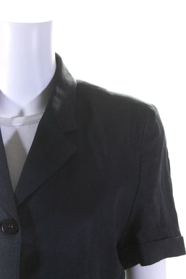 Marina Bravin Womens Navy Linen One Button Short Sleeve Blazer Skirt Set Size 42 - Image 2 of 4