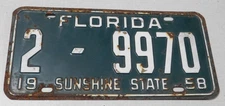 1958 Florida passenger car license plate