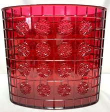 Vtg. MCM Lucite Trash Can Ruby Red Faux Cut Crystal Glass Starburst Retro *READ*