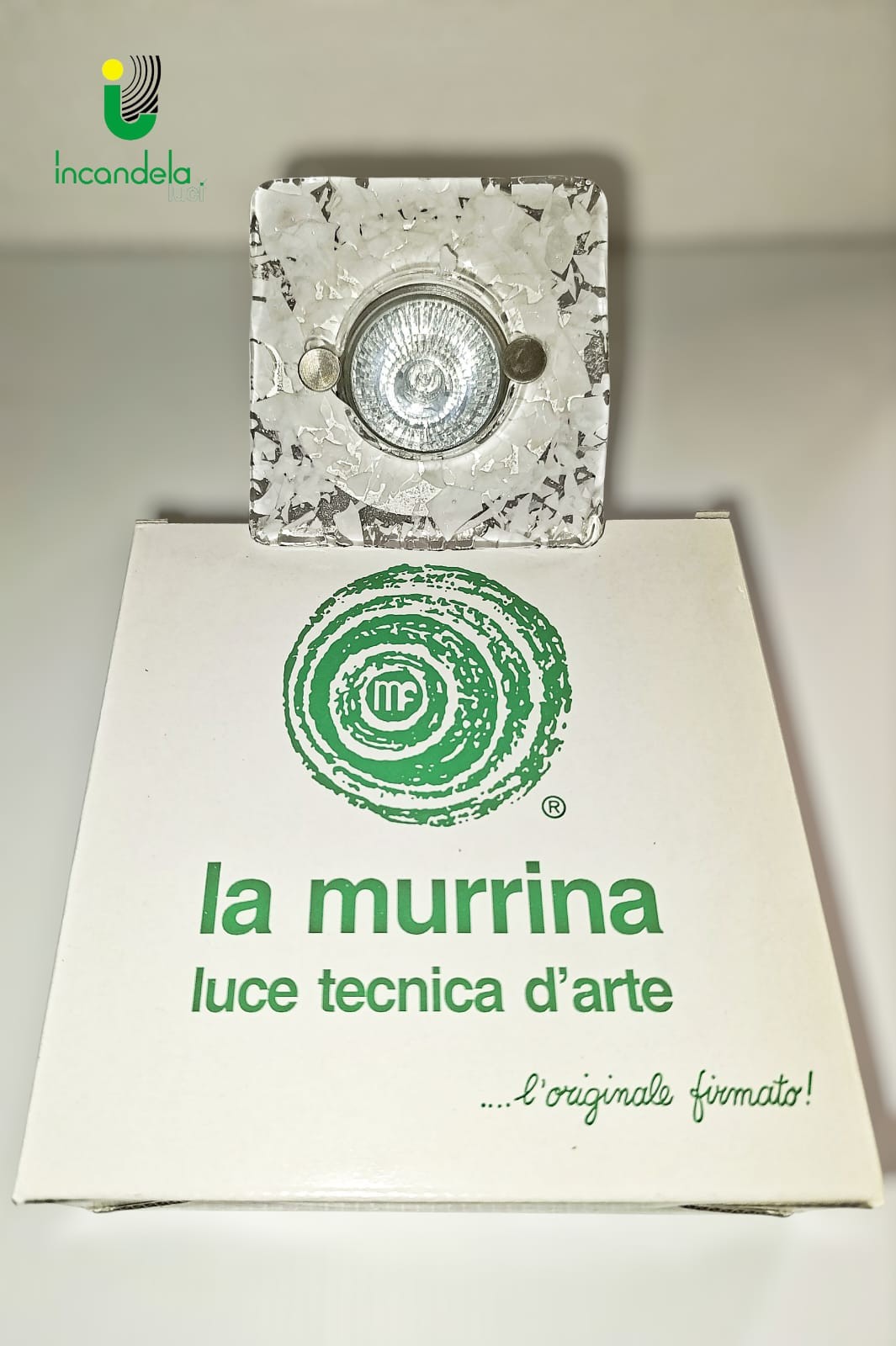 Faretto Vetro Murano La Murrina Quadrato Foglia Bianca GU10 Incasso