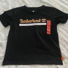 Timberland Boys 6 Black Cotton Tagless Logo Graphic Short Sleeve Crew T-Shirt