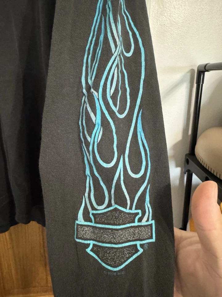 Vintage Harley Davidson Northern Lights Blue Flames Long Sleeve Shirt XL Rare! - Image 2 of 4